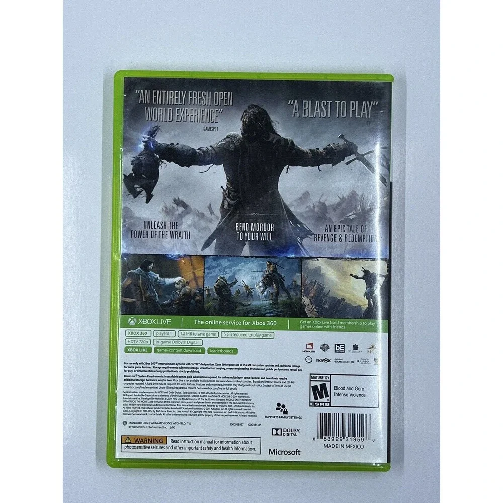 Xbox 360 Middle-earth: Shadow of Mordor Microsoft Complete Fast Ship